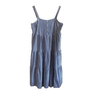 Chirs & Carol Midi Dress Woman Medium Blue Striped Sleeveless Seersucker Tiered